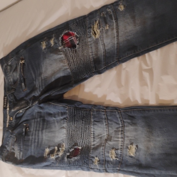 Embellish NYC Denim Jeans Distressed  Ribbed Punk Rock Biker Size 38 - Picture 4 of 9